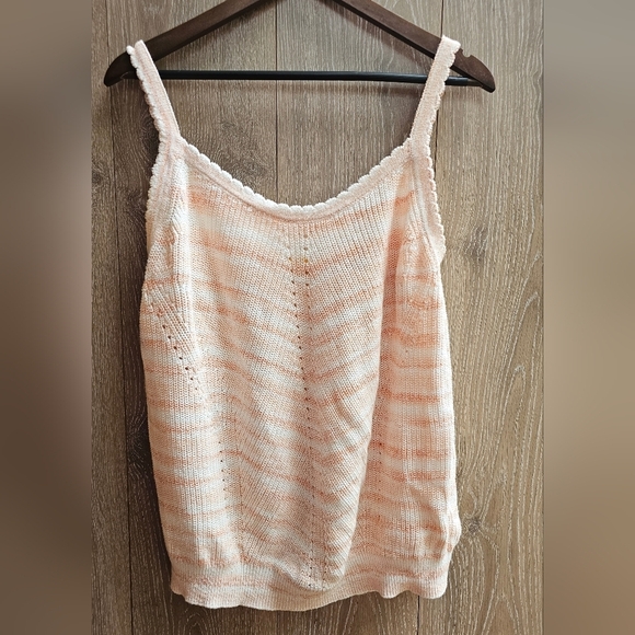 Joie Tops - Joie Peach and Cream Knit 100% Cotton Camisole Tank Top Scalloped Edges Plus